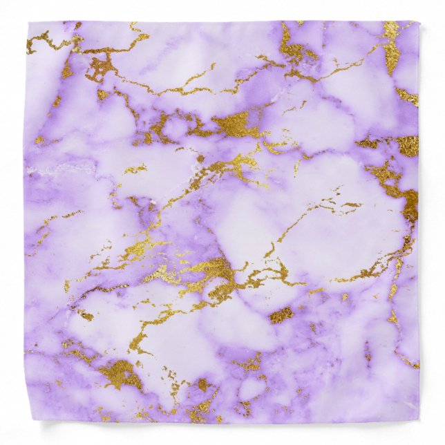 Elegant Lavender Gold Faux Metallic Marble Pattern Bandana (Front)