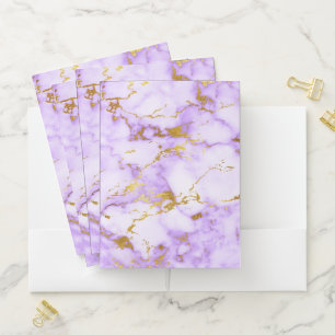 Elegant Lavender Gold Faux Metallic Marble Pattern Pocket Folder