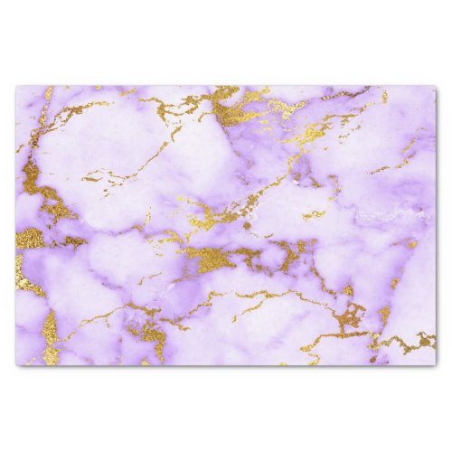 Elegant Lavender Gold Faux Metallic Marble Pattern Tissue Paper