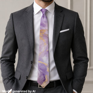 Elegant Lavender Gold Marble Neck Tie
