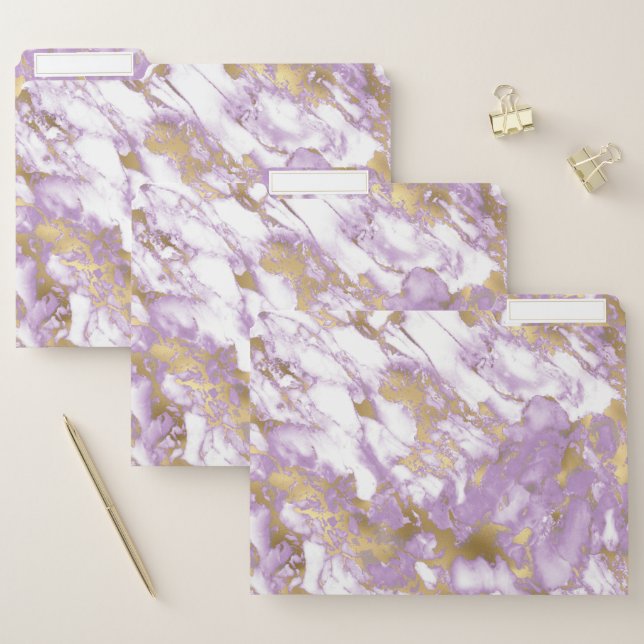 Elegant Lavender Gold Marble Pattern File Folder (Set)