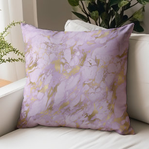 Elegant Lavender Gold Marble Throw Pillow