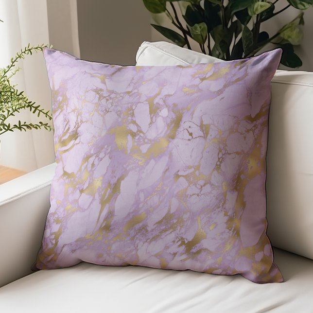 Elegant Lavender Gold Marble Throw Pillow (Creator Uploaded)