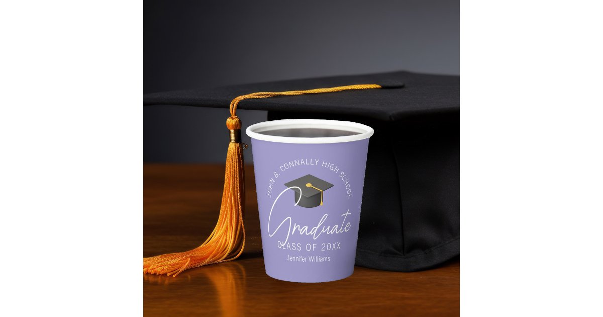 Graduation Frame Lavender Elegant Lavender Graduate Custom Graduation Party Paper Cups | Zazzle