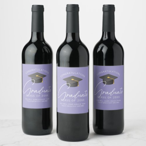 Elegant Lavender Graduate Custom Graduation Party Wine Label