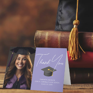 Elegant Lavender Graduate Photo Custom Graduation Letterpress Thank You Card