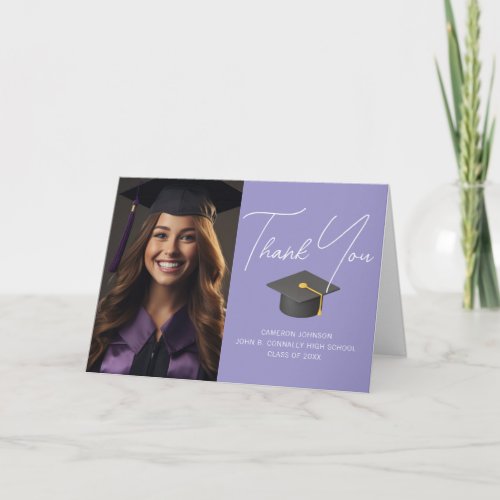 Elegant Lavender Graduate Photo Custom Graduation Thank You Card