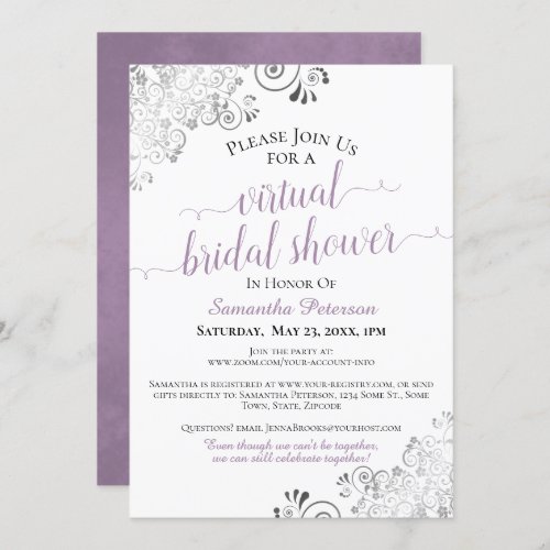 Elegant Lavender Gray White Virtual Bridal Shower Invitation