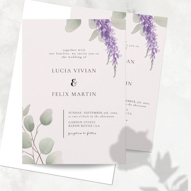 Elegant Lavender Greenery Eucalyptus Leaf Wedding Invitation (Creator Uploaded)