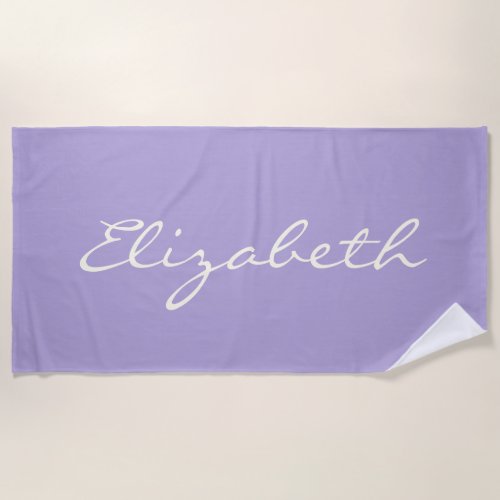 Elegant Lavender Handwritten Script Name Beach Towel