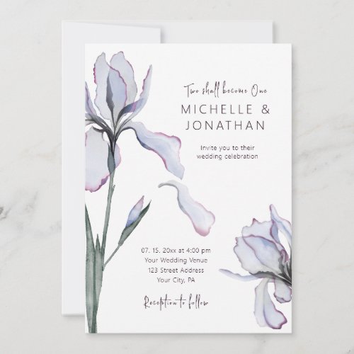 Elegant Lavender Iris Floral Christian Wedding Invitation
