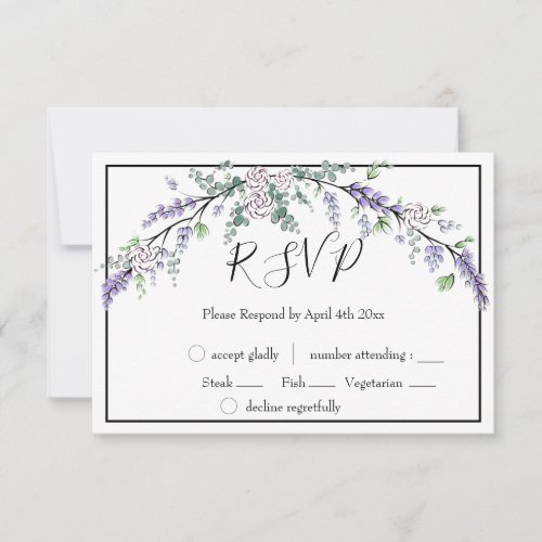 Elegant lavender Ivory Rose eucalyptus greenery RSVP Card