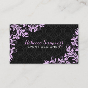 Elegant Lavender Lace Black Damasks Business Card