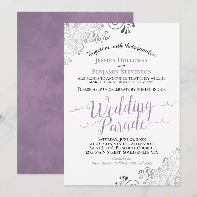 Elegant Lavender & Lacy Gray Wedding Parade Invitation (Front/Back)