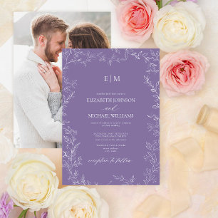 Elegant Lavender Leaf Photo Monogram Wedding Invitation