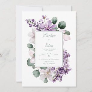 Elegant Lavender Lilac Eucalyptus Watercolor Invitation