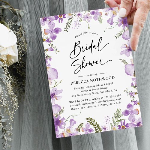 Elegant Lavender Lilac Florals Bridal Shower Invitation