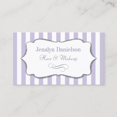 Elegant Lavender Lilac Purple Stripe Silver Gray Business Card
