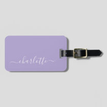 Elegant Lavender Lilac Script Name Personalized   Luggage Tag