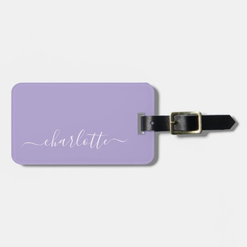 Elegant Lavender Lilac Script Name Personalized   Luggage Tag