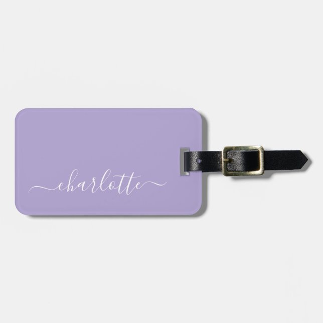 Elegant Lavender Lilac Script Name Personalized   Luggage Tag (Front Horizontal)