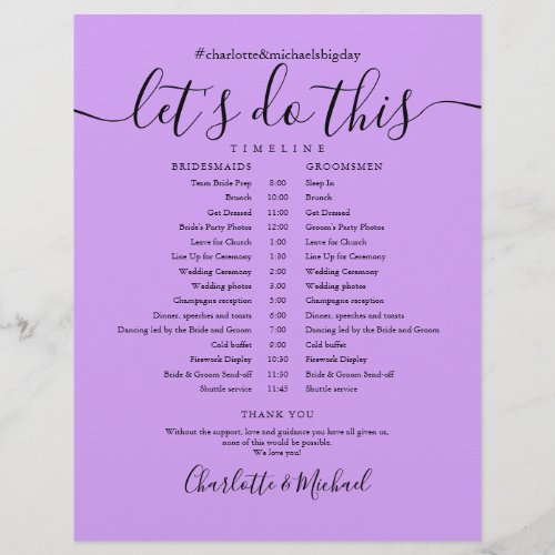 Elegant Lavender Lilac Wedding Schedule Timeline