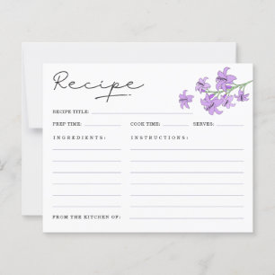 Elegant Lavender Lily Bridal Shower Recipe Cards