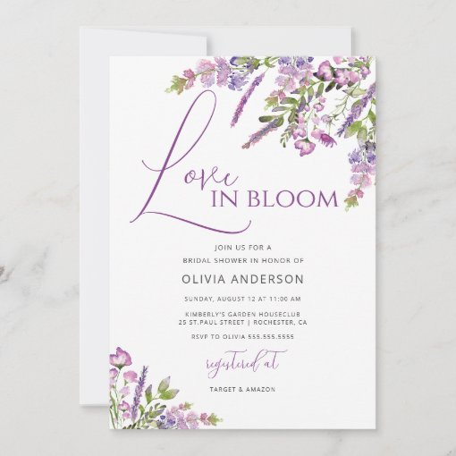 Elegant Lavender Love in Bloom Bridal Shower Invit Invitation | Zazzle