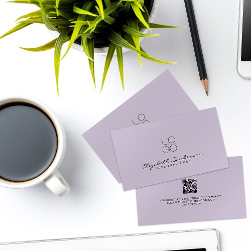 Elegant Lavender Luxury Script QR CODE  Business Card