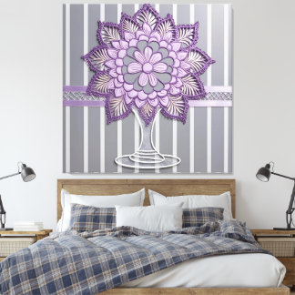 Elegant Lavender Mandala Silver Striped Wedding Canvas Print