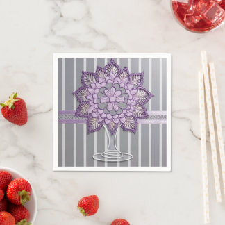 Elegant Lavender Mandala Silver Striped Wedding  Napkins