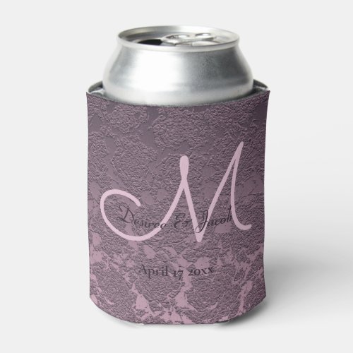 Elegant Lavender Mauve Purple Wedding Monogram Can Cooler