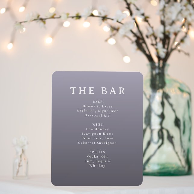 Elegant Lavender Minimalist Bar Menu Foam Board (In Situ (Wedding))