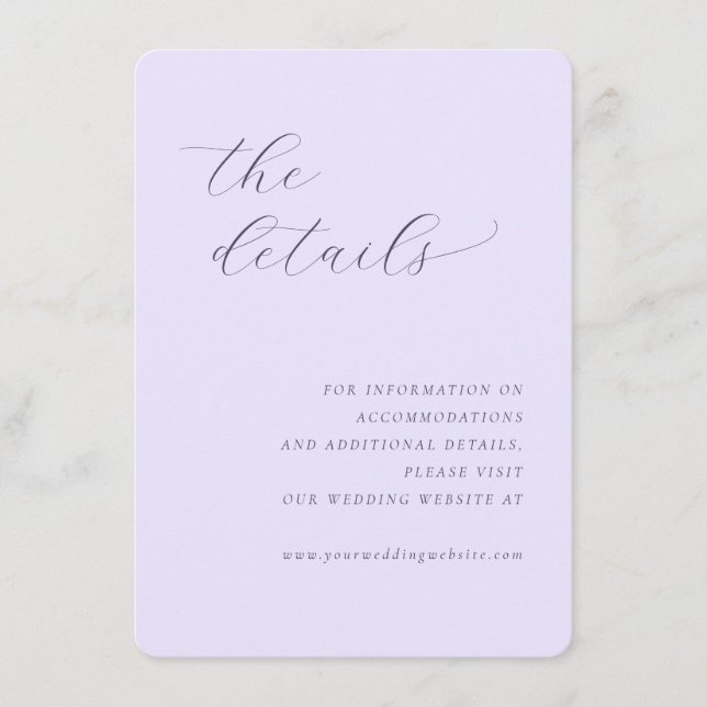 Elegant Lavender Minimalist Calligraphy Enclosure Card (Front)