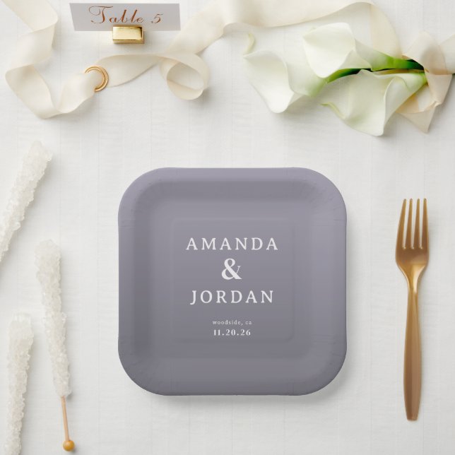 Elegant Lavender Minimalist Paper Plates (Wedding)