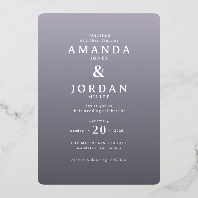 Elegant Lavender Minimalist Wedding Invitation Foil Invitation (Front)