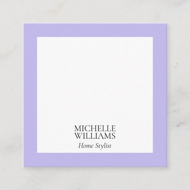 Elegant Lavender Modern Square Business Cards (Front)