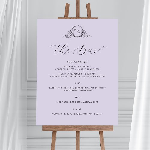 Elegant Lavender Monogram Bar Wedding Sign