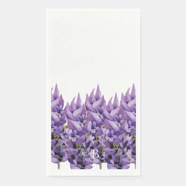 Elegant Lavender Monogram  Paper Guest Towels (Front)