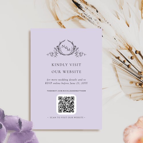 Elegant Lavender Monogram QR Code  RSVP Online Enclosure Card