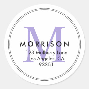 Elegant Lavender Monogram Return Address Classic Round Sticker
