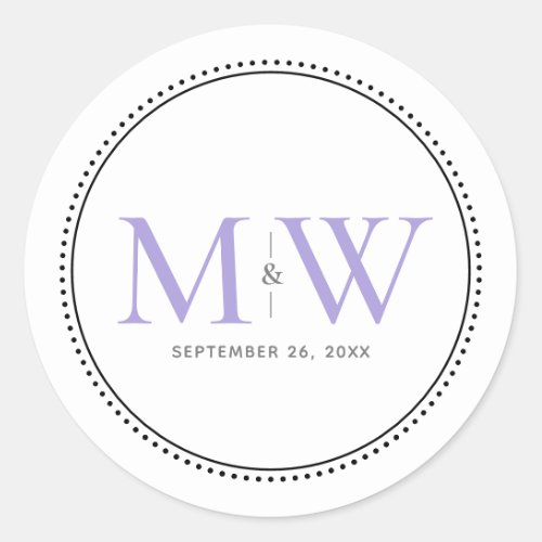 Elegant Lavender Monogram Wedding Classic Round Sticker