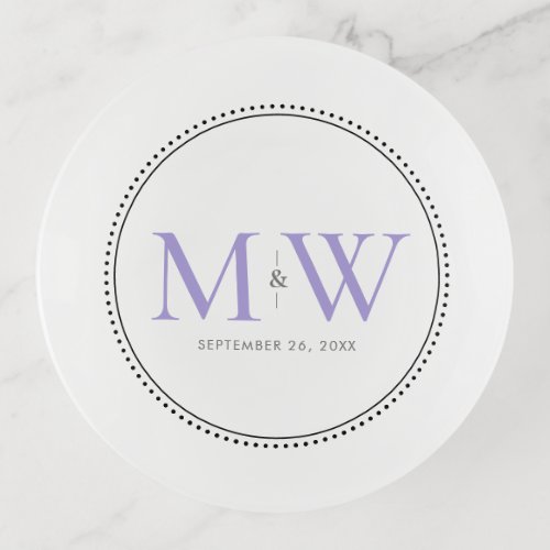 Elegant Lavender Monogram Wedding Date Trinket Tray