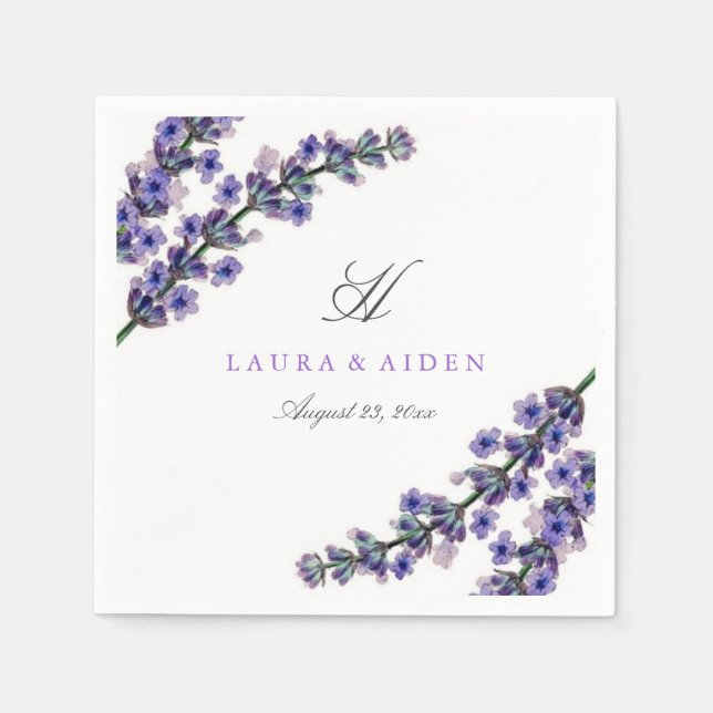 Elegant Lavender Monogram Wedding Napkin (Front)