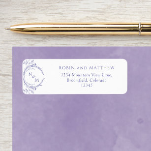 Elegant Lavender Monogram Wedding Return Address Label