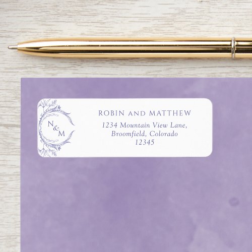 Elegant Lavender Monogram Wedding Return Address Label