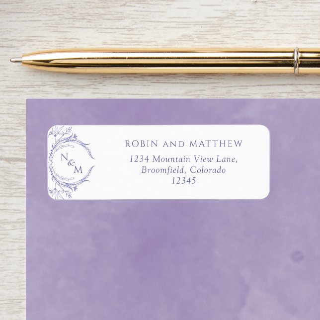 Elegant Lavender Monogram Wedding Return Address Label (Creator Uploaded)