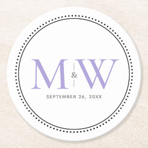 Elegant Lavender Monogram Wedding Round Paper Coaster
