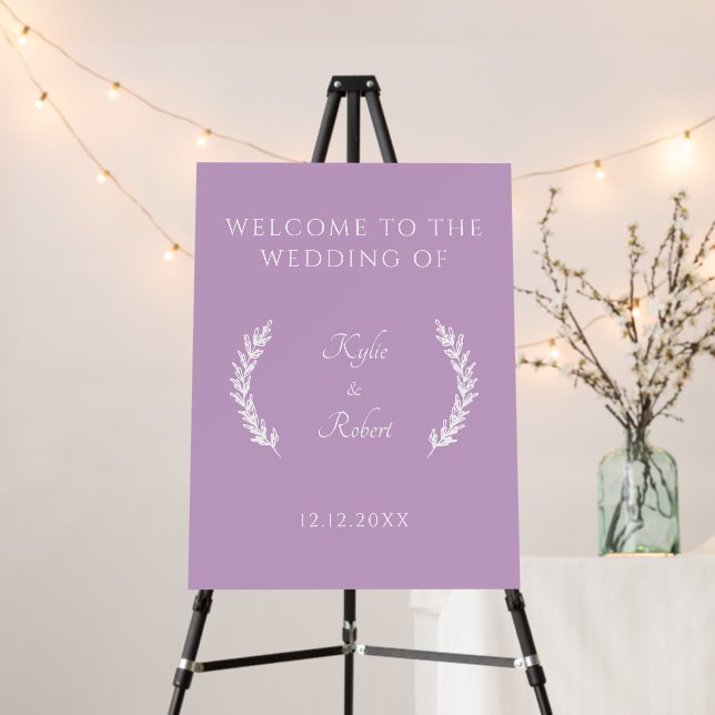 Elegant Lavender Monogram Wedding Welcome Foam Board (In Situ (Stand))