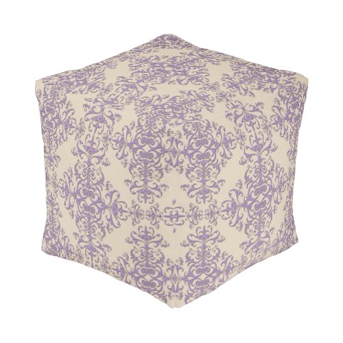 Elegant Lavender Off White Damask Style Pattern Pouf